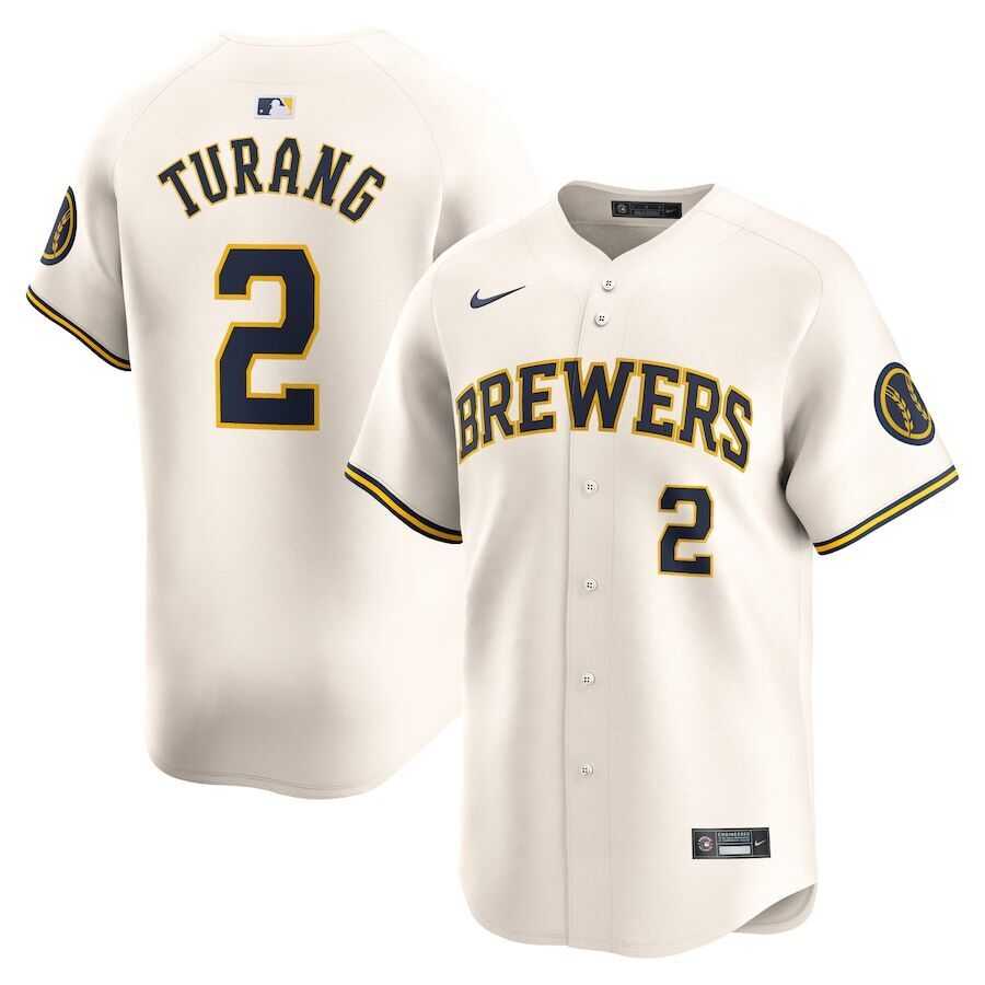 Mens Milwaukee Brewers #2 Brice Turang Nike Cream MLB Limited Jersey->milwaukee brewers->MLB Jersey